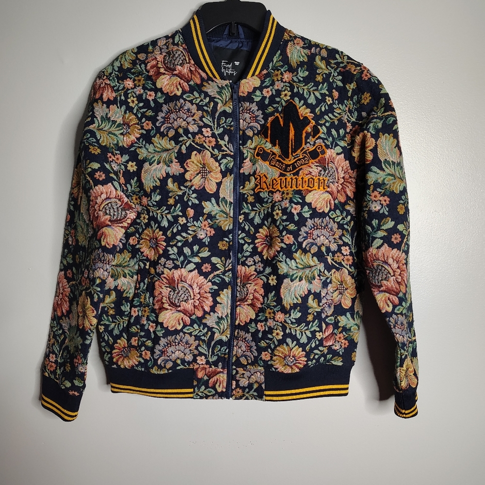 Fried Waters Textured Floral Bomber Jacket The Tapestry Edition Mens Medium New